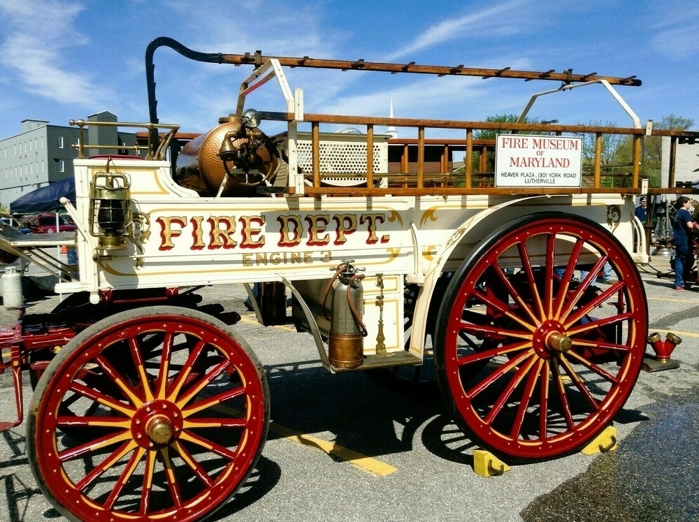 Cart for horse-drawn fire truck.