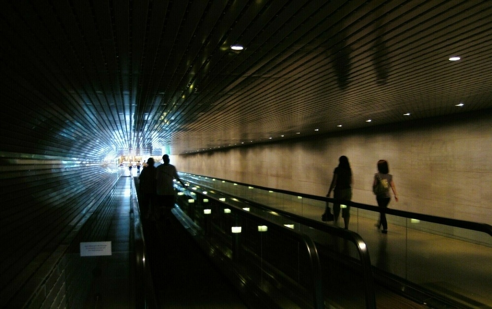 An underground moving walkway.