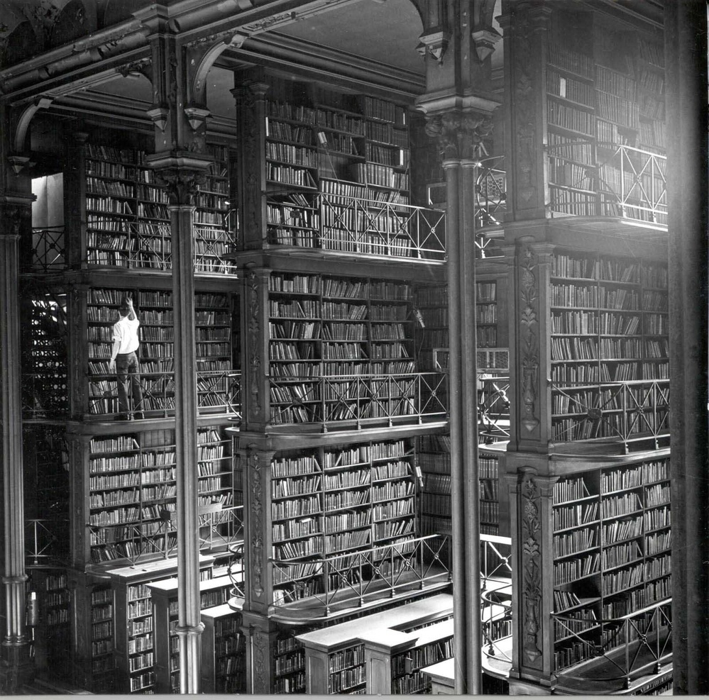 Library with floor to ceiling bookshelves