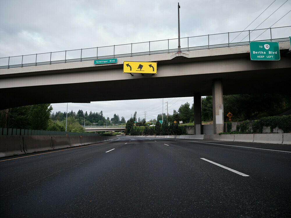 A devoid of cars Interstate in Portland, Oregon.