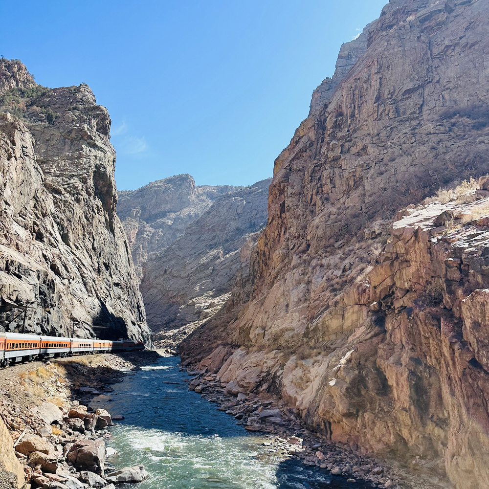 Photo of train and gorge and Arkansas River.