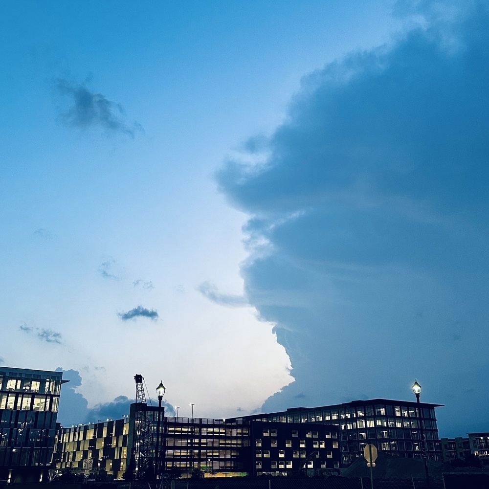 Clouds over Mueller, covering right side of sky.