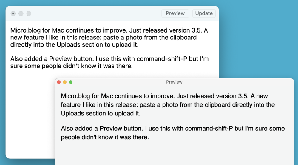 Screenshot of Mac windows showing preview button.
