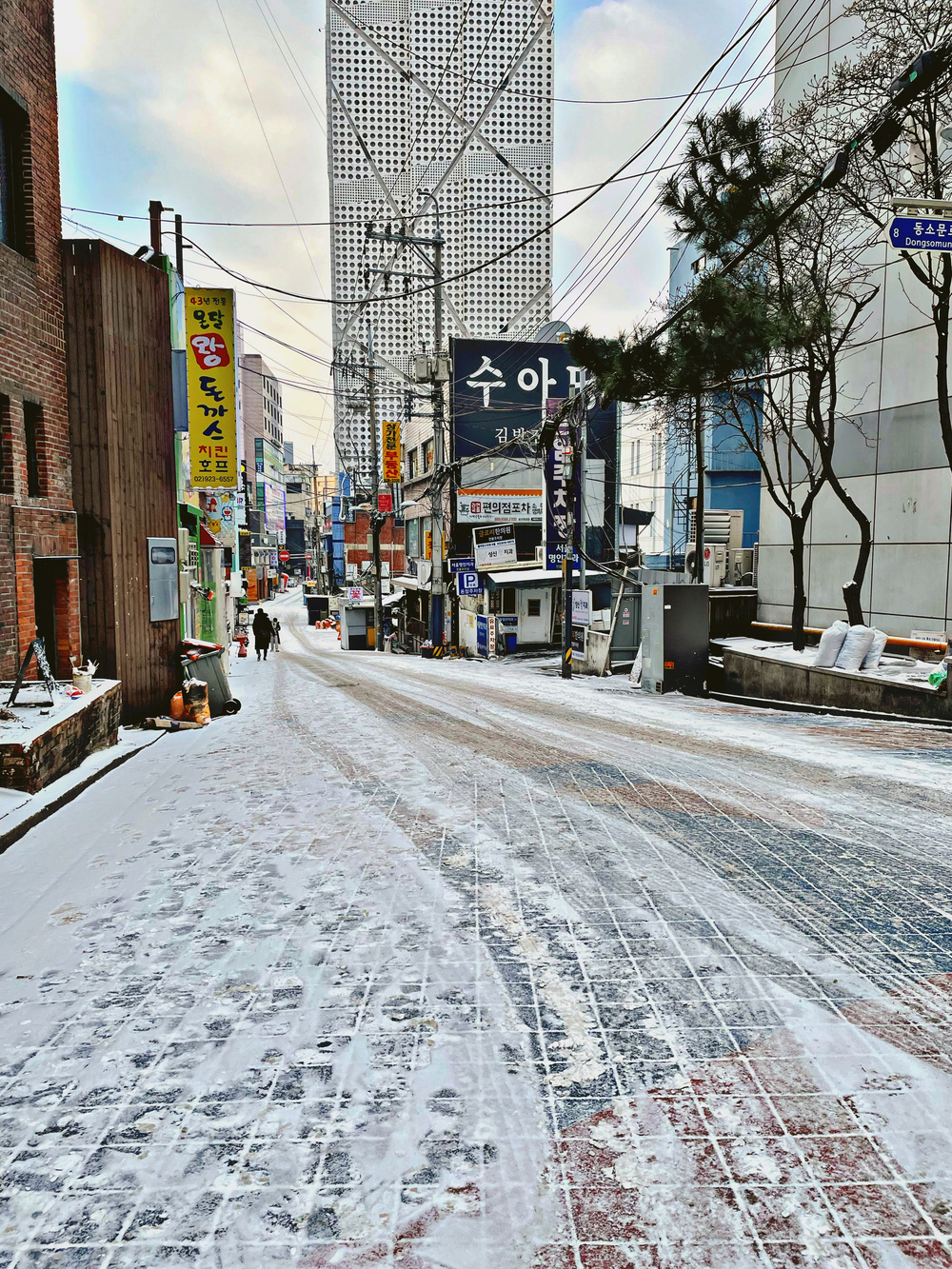 A thin blanket of snow covered the street