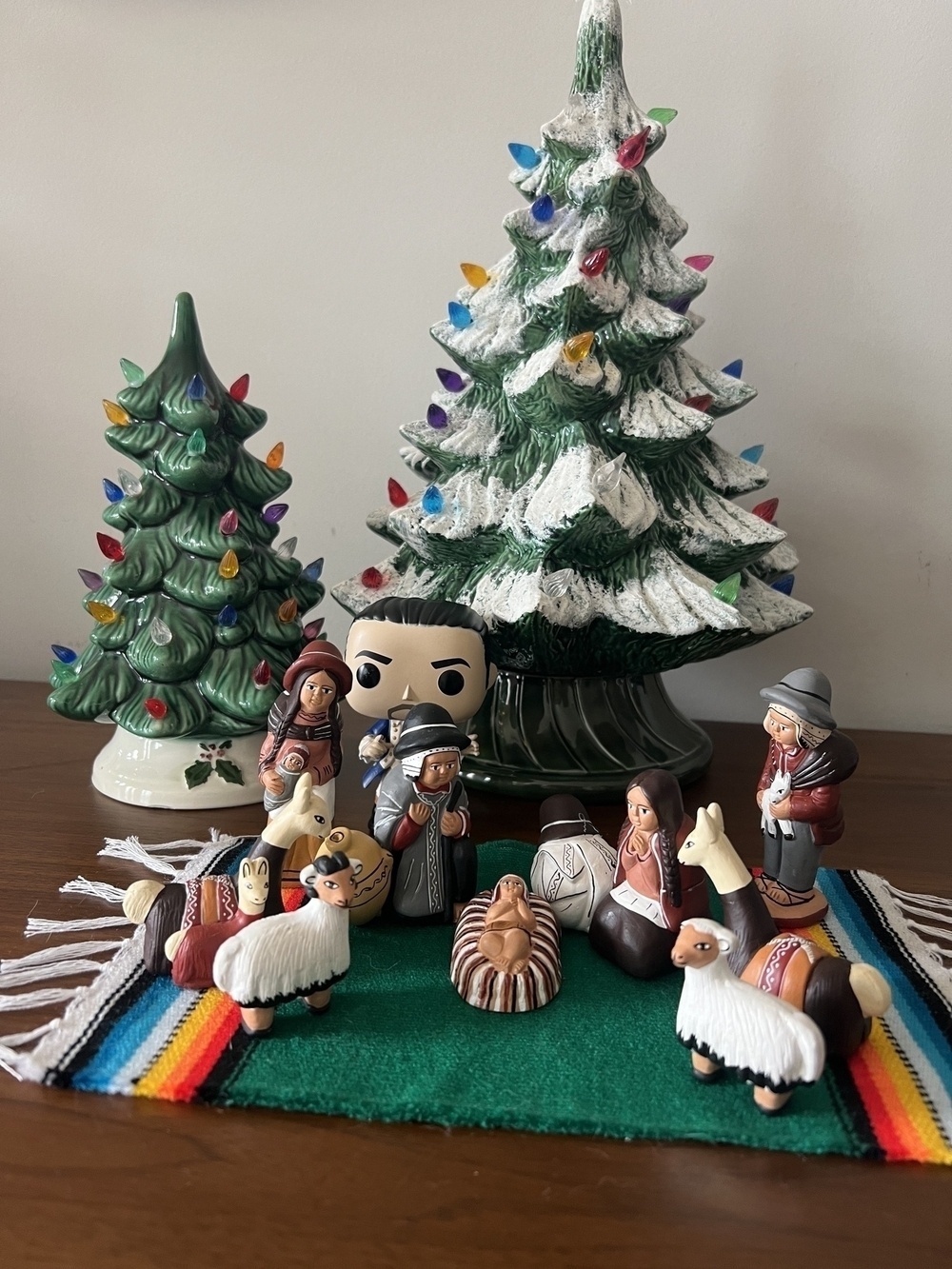 A small nativity scene with a Hamilton Funko Pop