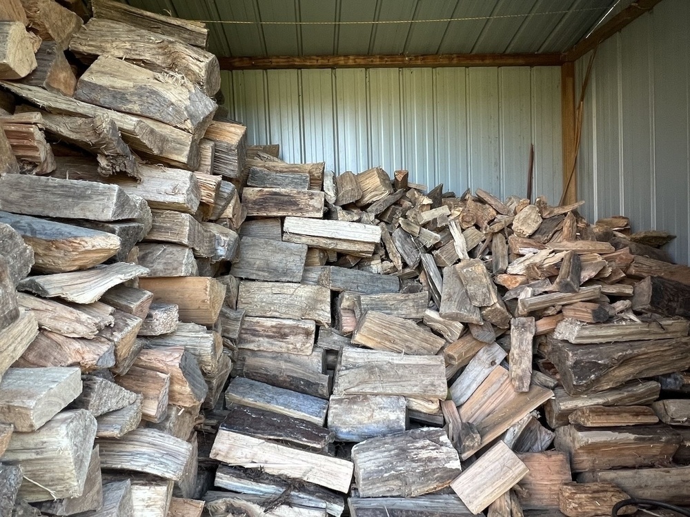 4 cubic metres of firewood in a shed. 