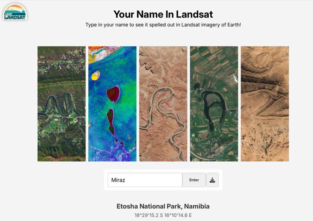 Images of landforms from Satellite photos spell out Miraz. 