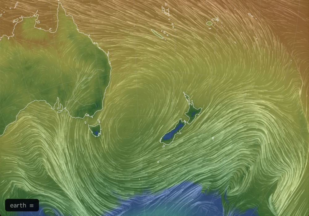 A huge high centered between Australia and New Zealand reaches out well beyond both countries. 