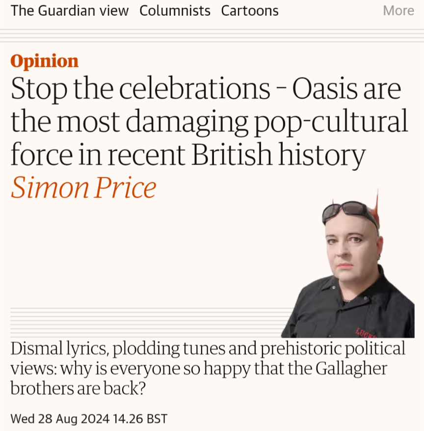 Screenshot of Guardian opinion headline and byline photo of decidedly unwoke music journalist 