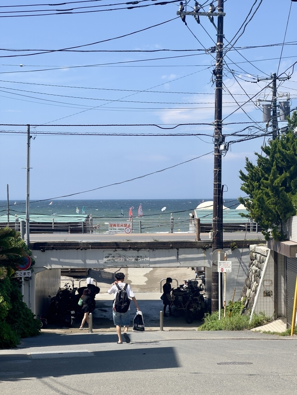 Kamakura beach looking from OSJ Shonan Clubhouse area, under a perfect blue sky