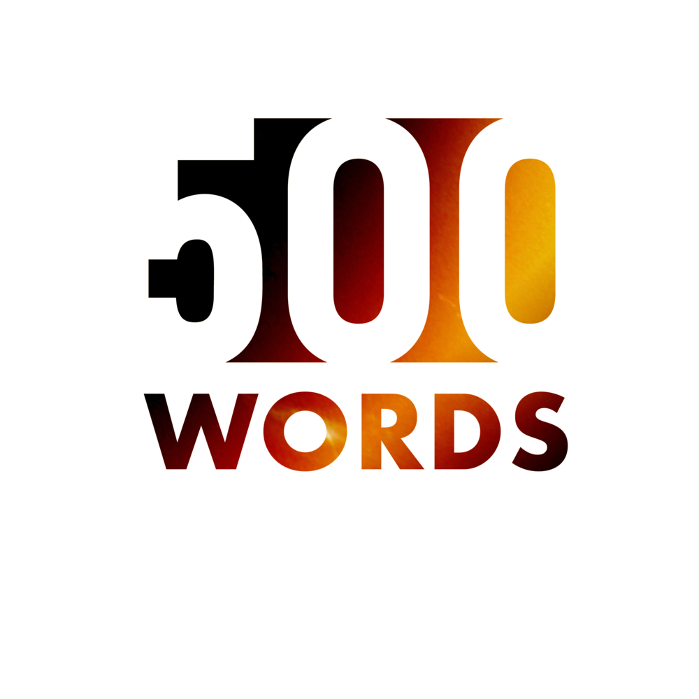 The 500 Words logo is a type treatment of the words 500 Words. In this version the usual black and white has some lens flare in it. 