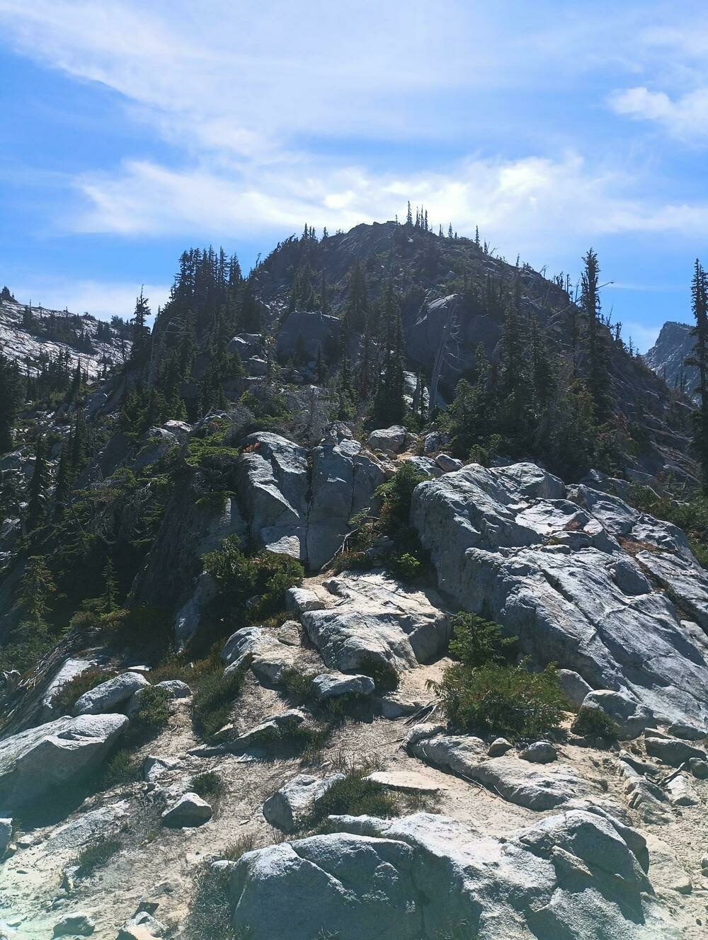 Climbing a jumble of granite.