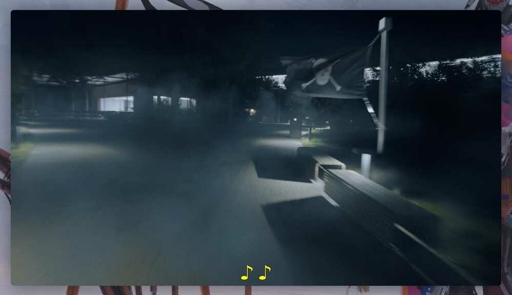 Still frame from Apple’s live event. During the Halloween-themed intro (everything is dark and moody), there’s a flyby over Apple Park, and the eagle-eyed can spot the old pirate flag created by the Mac team in 1983.