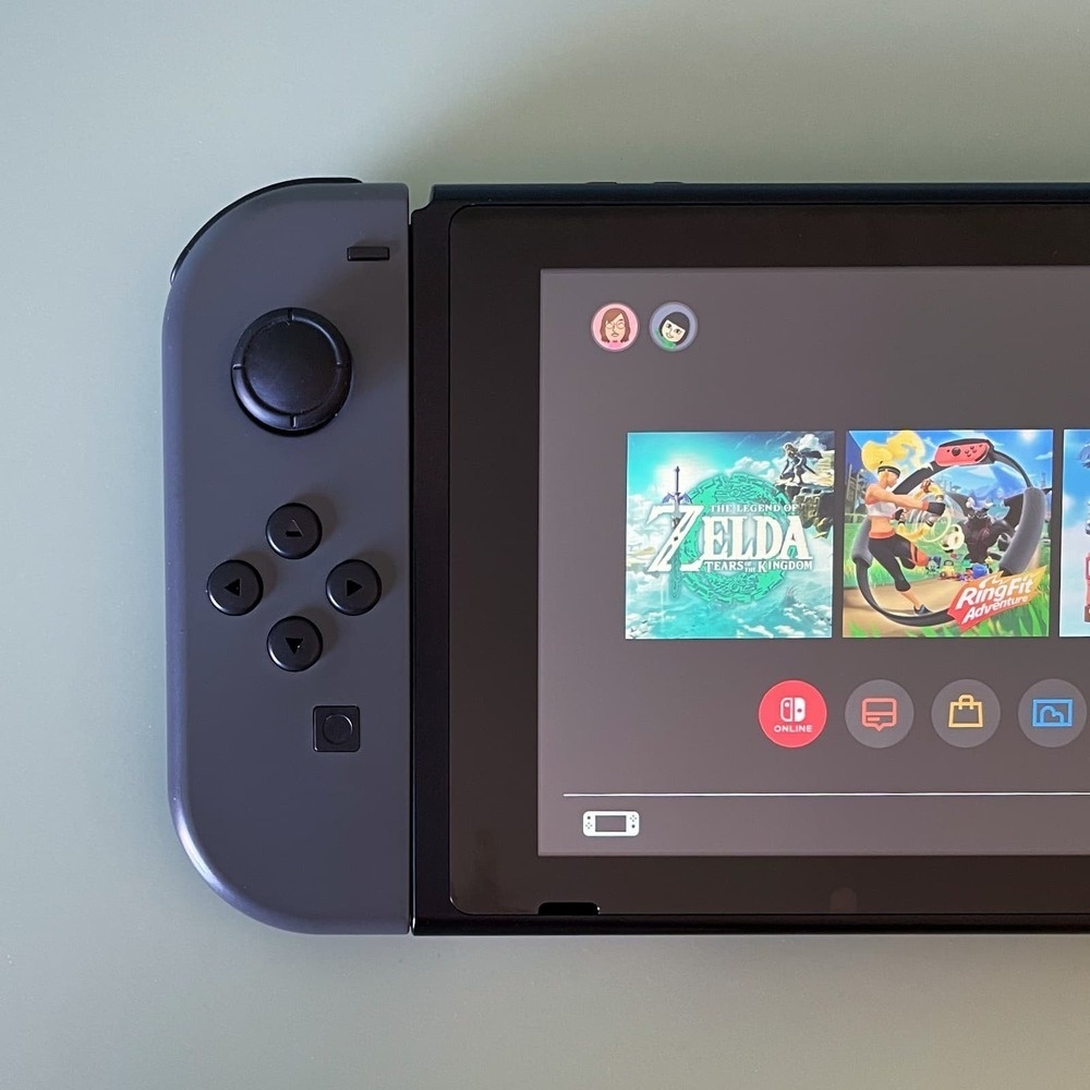 Nintendo Switch with Zelda: Tears of the Kingdom preloaded â€“ but not playable.