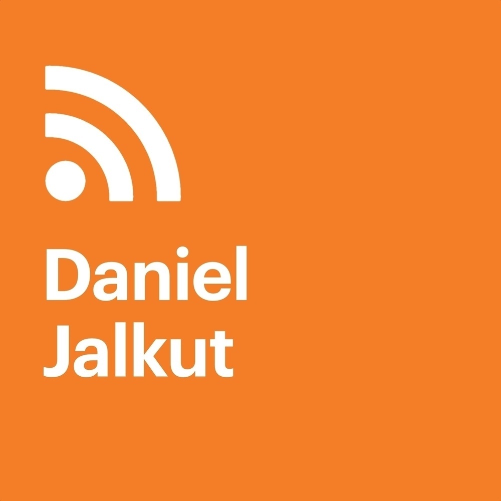 Orange-and-white podcast artwork with the RSS icon and the name Daniel Jalkut