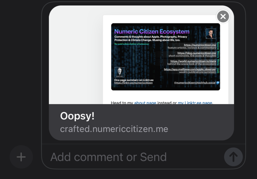 Sharing link in iOS messages and link title shows “Oopsy!”