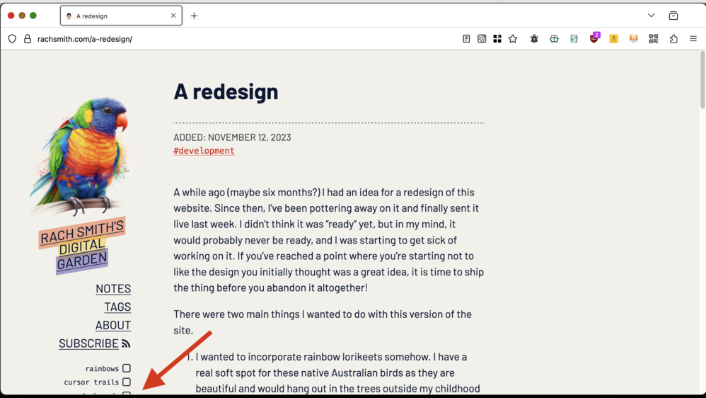 Screenshot of https://rachsmith.com/a-redesign/ in a desktop browser. 