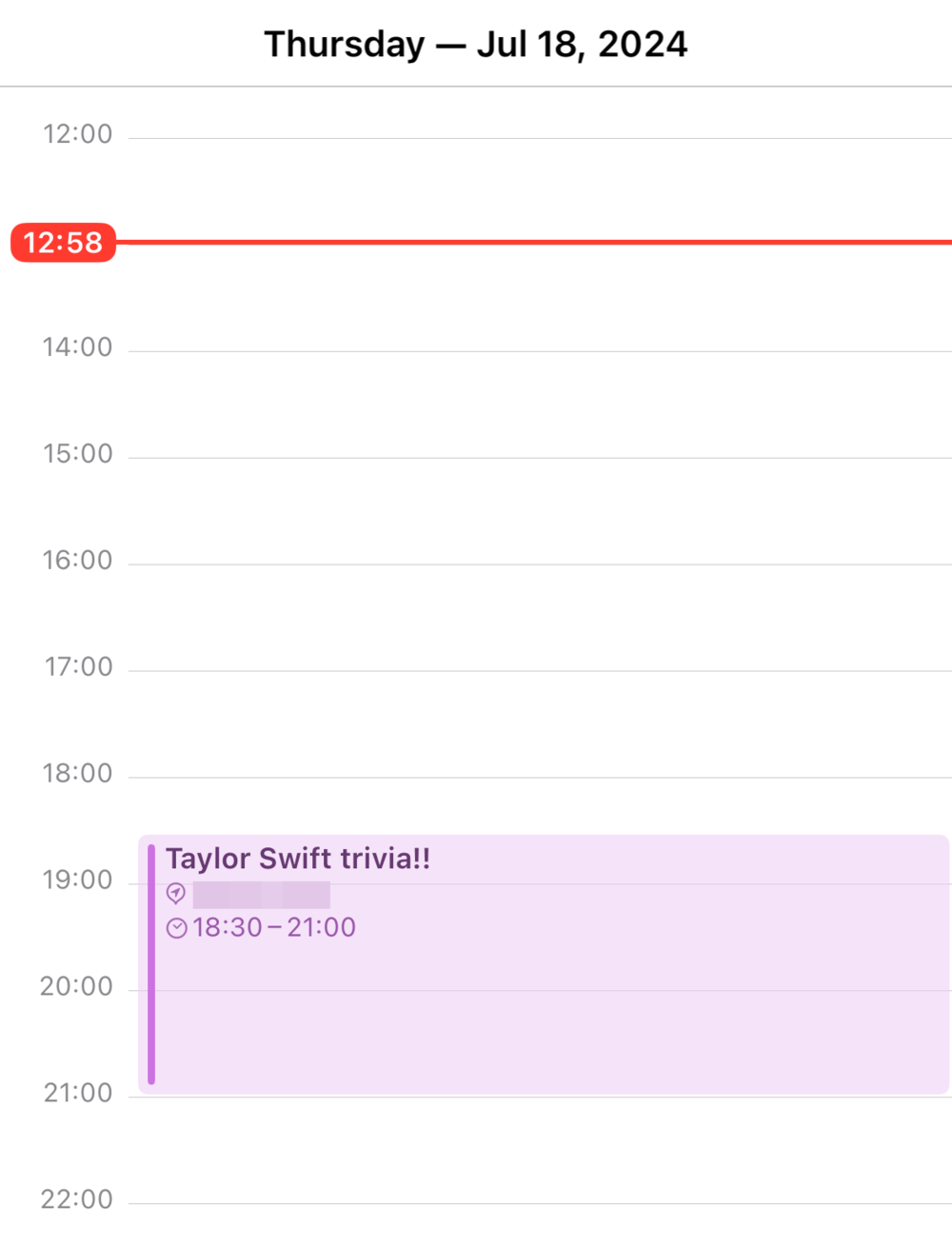 Taylor Swift trivia event in calendar marked for 18:30