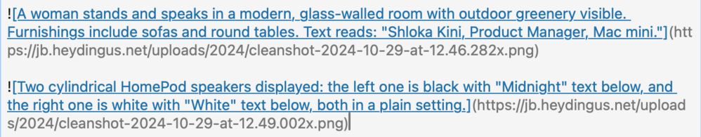 A screenshot of text descriptions for previously posted photos.