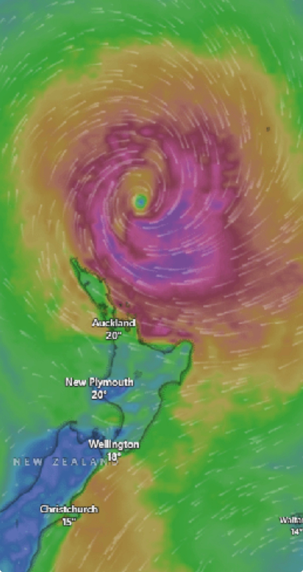 map of the near miss of a cyclone