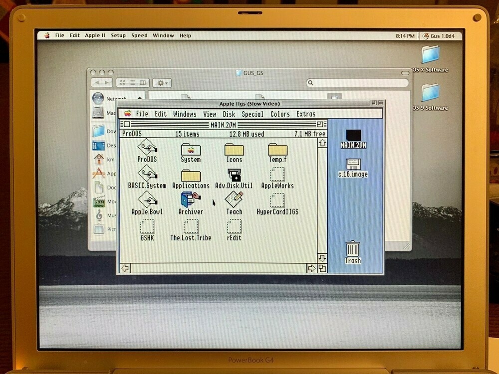 A PowerBook G4 running the Apple IIgs emulator, Gus