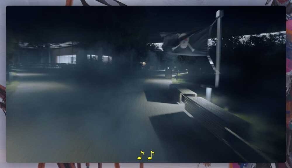 Still frame from Apple’s live event. During the Halloween-themed intro (everything is dark and moody), there’s a flyby over Apple Park, and the eagle-eyed can spot the old pirate flag created by the Mac team in 1983.