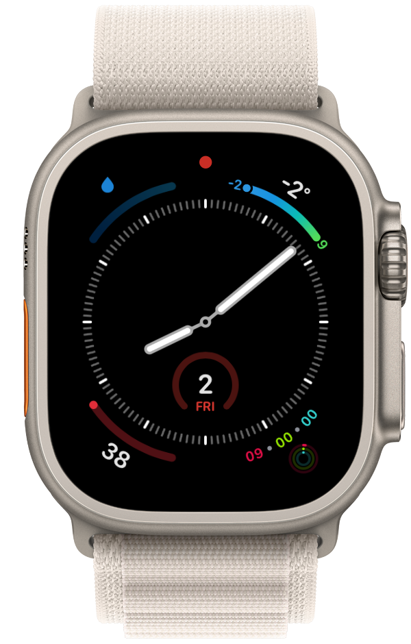 Screenshot of an Apple Watch with -2 in the temperature complication. It’s cold!