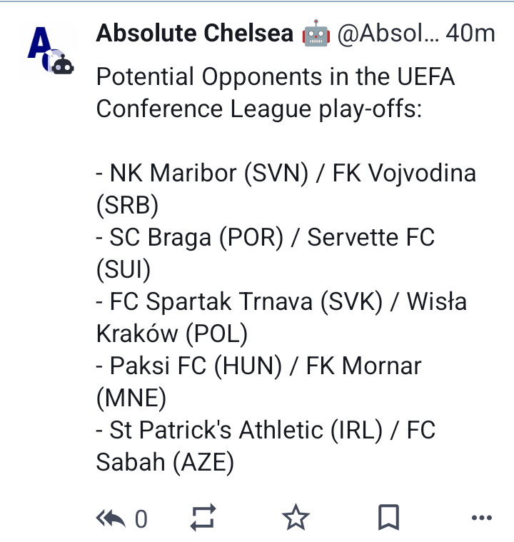 list of teams that Chelsea could play in Europa Conference qualifying. Frankly...I think I've heard of two out of the eight