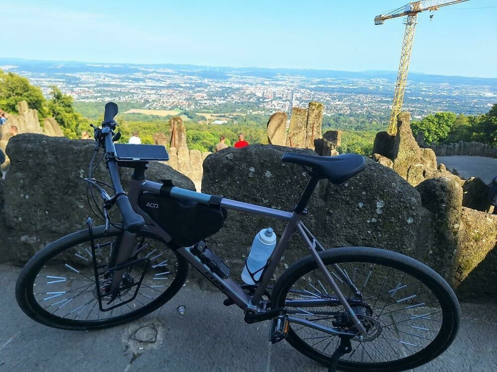 A picture of my bike on top of the mountain, as a proof that I actually used the bike to go there.