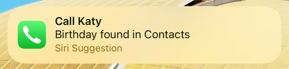 Screenshot of a phone notification telling me I should call my wife and wish her a happy birthday.