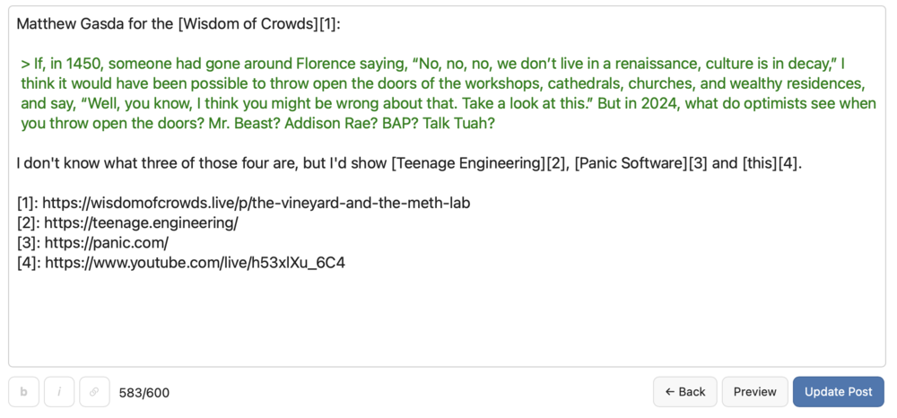 Markdown version of the previous post with links in the standard reference format.