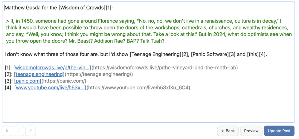 Markdown version of the post with link references changed to an invalid format.