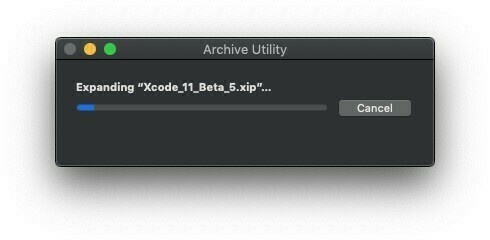 Xcode 11 Beta 5 Unarchive Progress Window