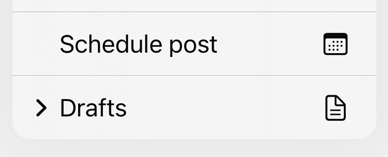 Screenshot of Micro social menu including schedule and save draft 