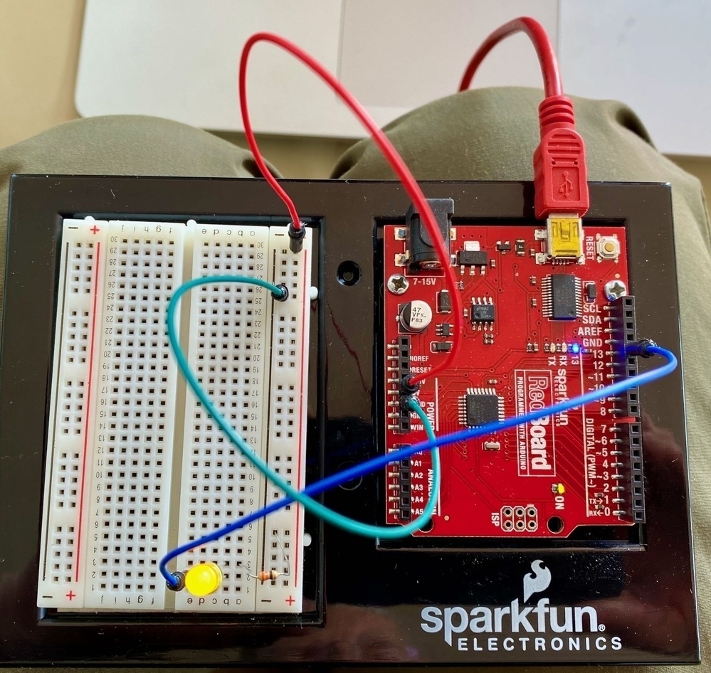 Small electronic circuit with blinking LED. 