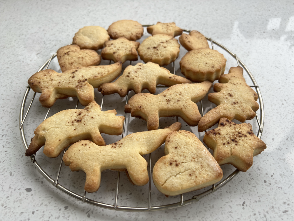 Biscuits cooling on a wire rack. 