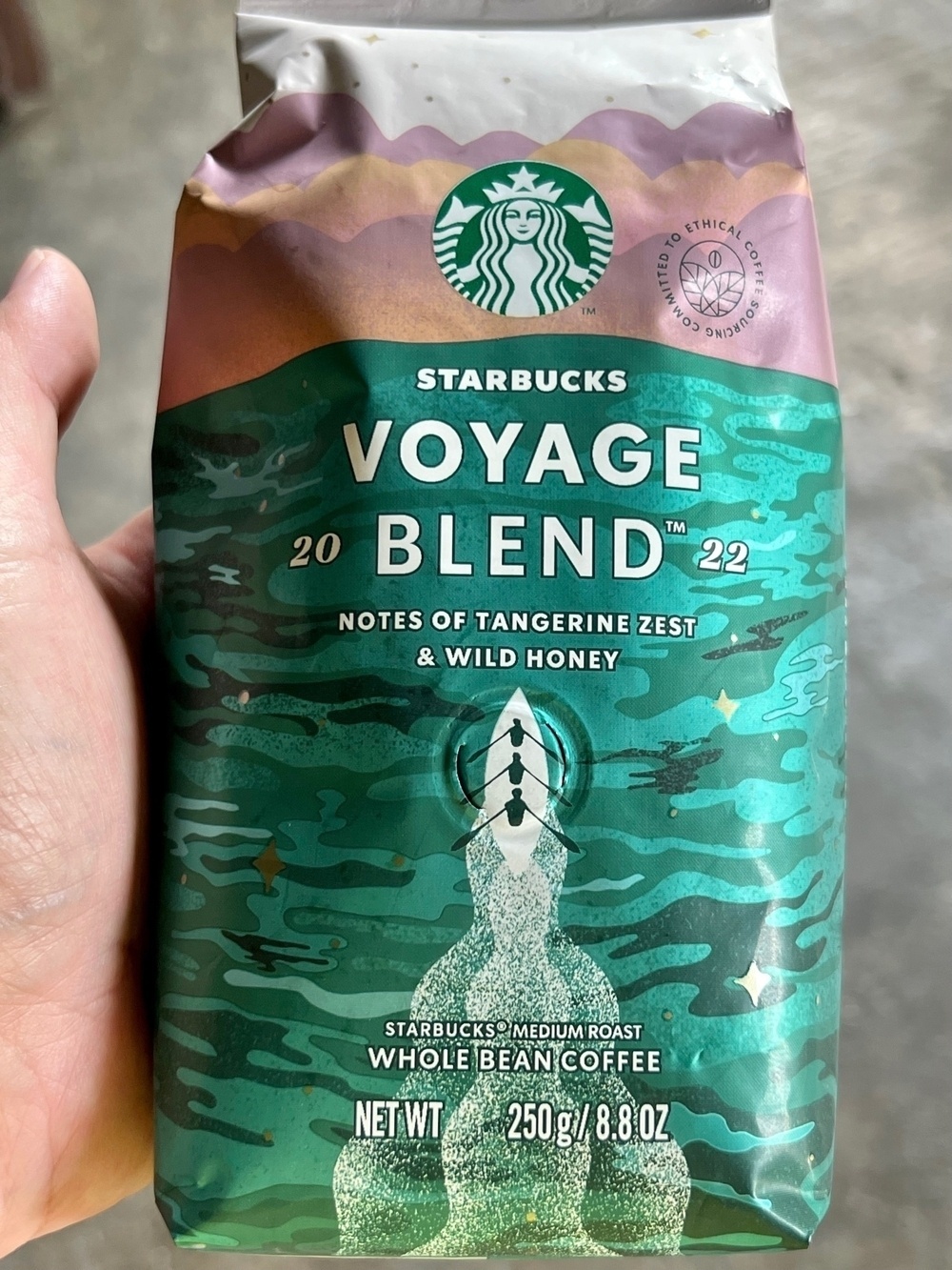 A bag of Starbucks coffee beans - Voyage Blend