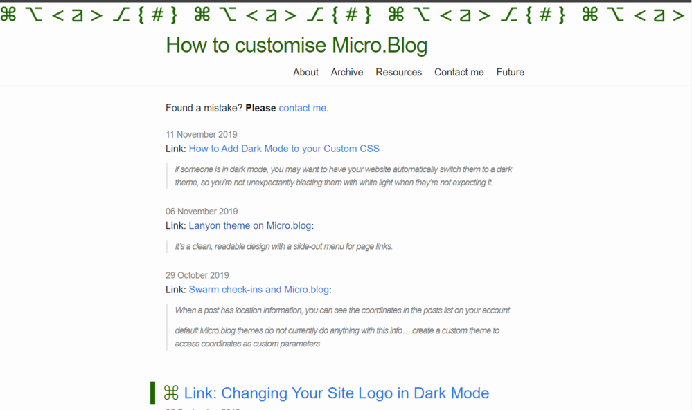 Screenshot of the How to customise Micro.blog homepage.
