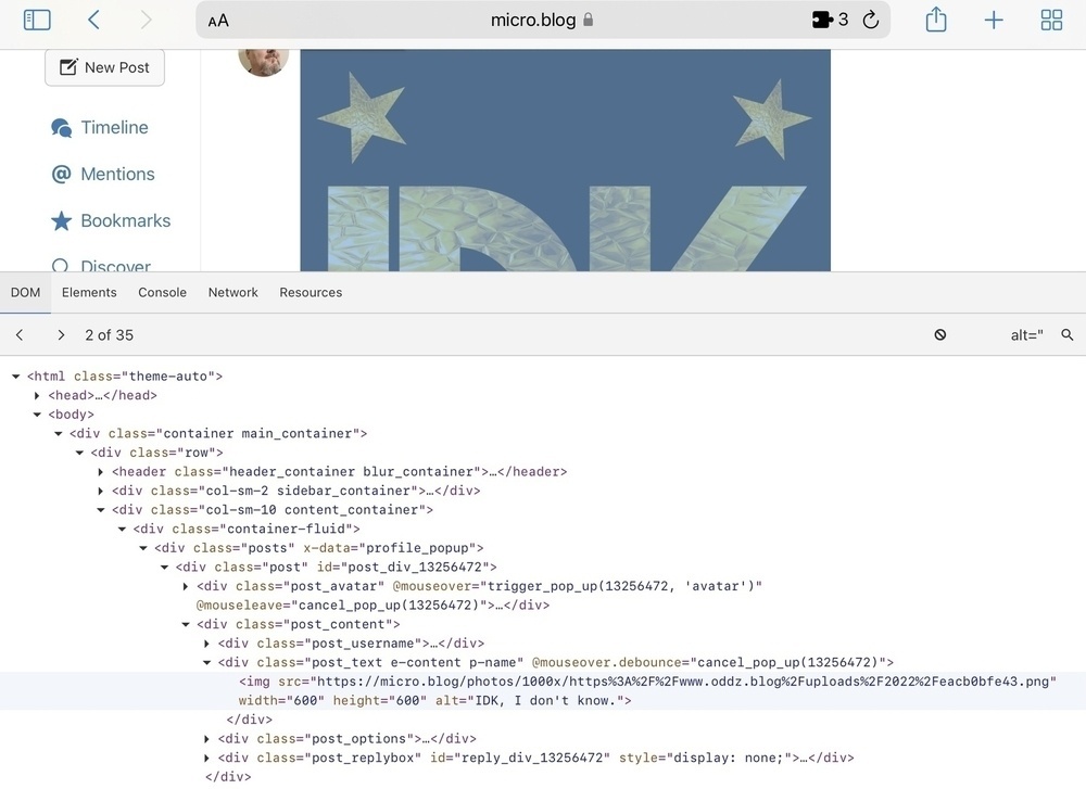 screenshot showing web inspector extension in action