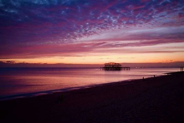 Sunset over Brighton’s derilict West Pier.