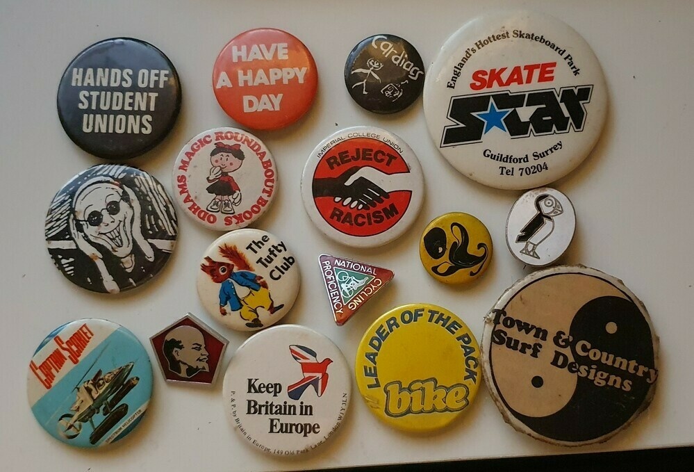 badges from 60s,70s,80s