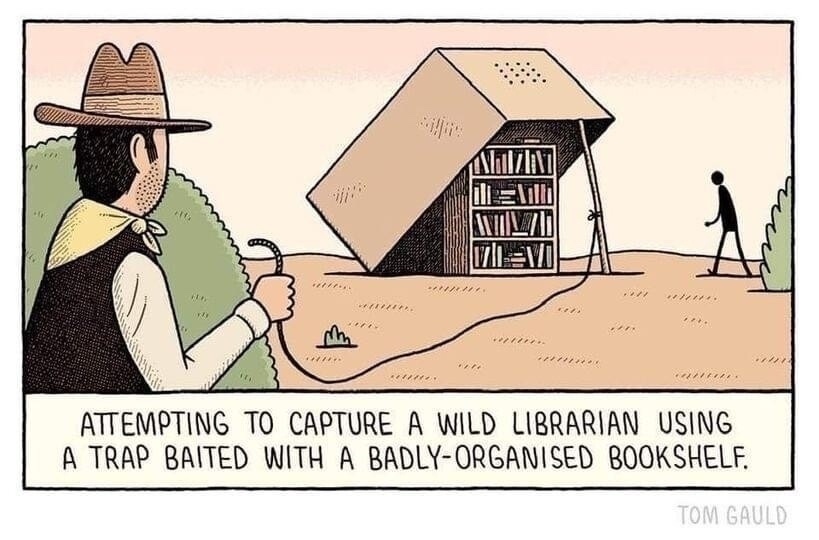 Cartoon on how to catch wild librarians.