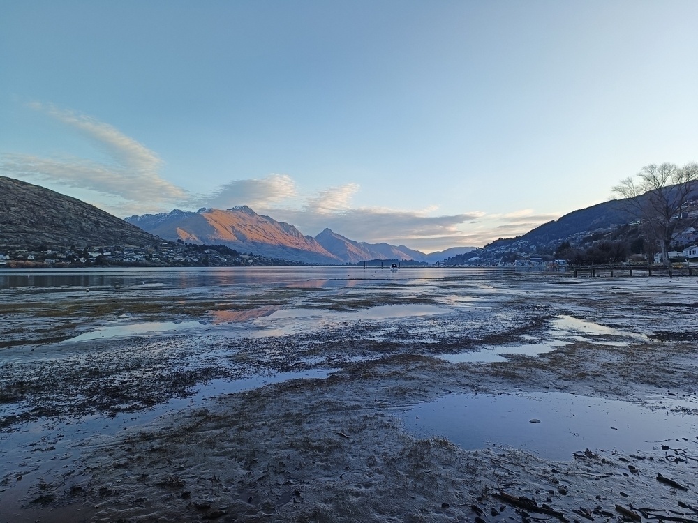 View across a lake with mountains in the background