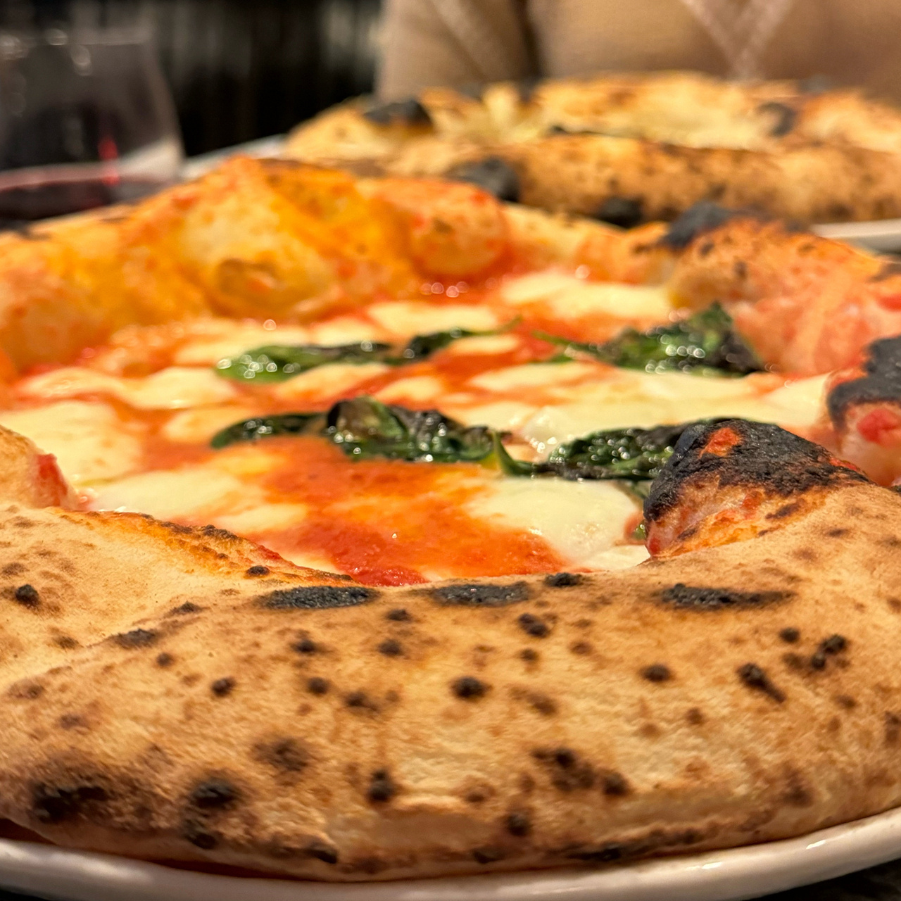 Margherita pizza with billowy crust